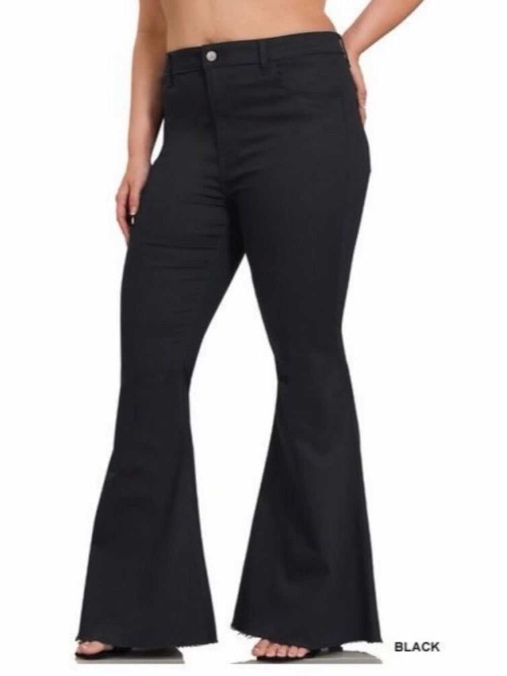 Zenana Black High Rise Super Flare Raw Hem Jeans 3X Retro Boho Hippie